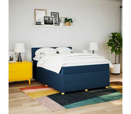 vidaXL Boxspring met matras stof blauw 140x200 cm