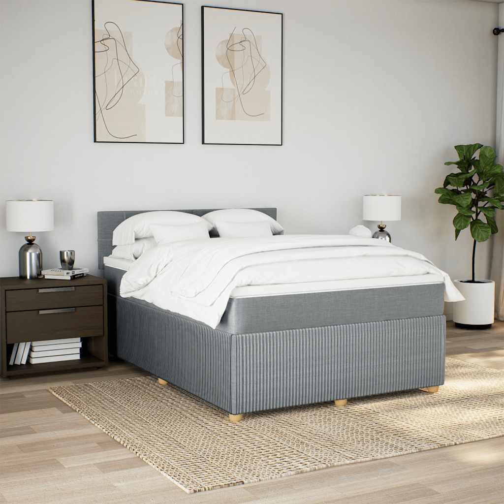 vidaXL Boxspring met matras stof lichtgrijs 140x200 cm afbeelding