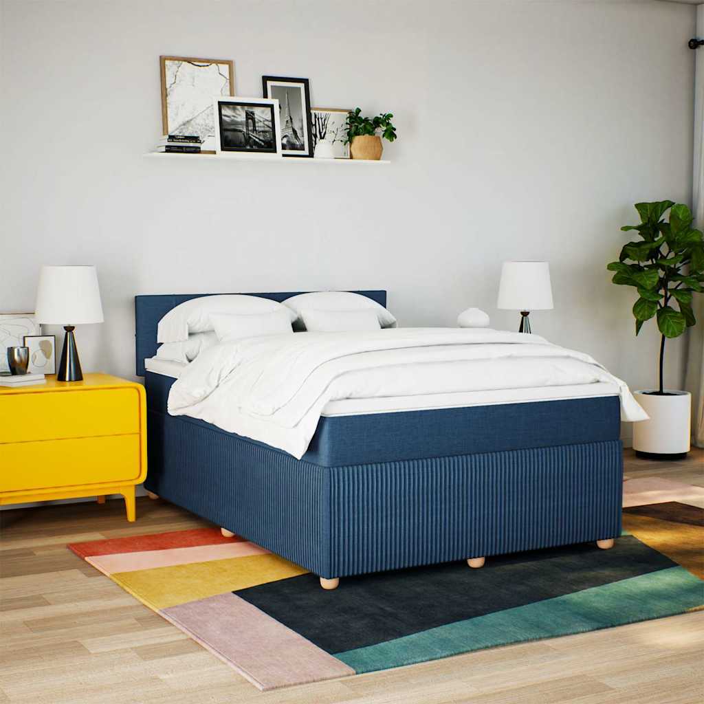 vidaXL Boxspring met matras stof blauw 140x200 cm afbeelding
