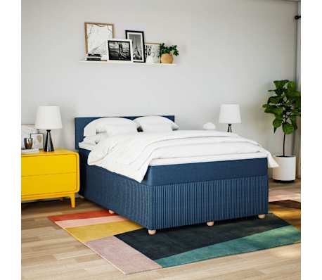vidaXL Boxspring met matras stof blauw 140x200 cm