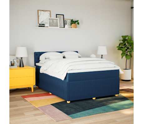 vidaXL Κρεβάτι Boxspring με Στρώμα Μπλε 140x200 εκ. Υφασμάτινο