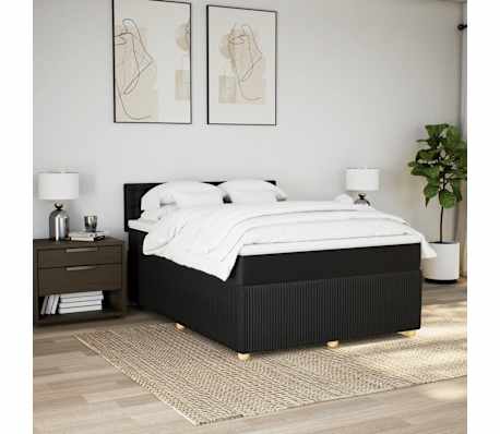 vidaXL Cama com molas/colch&atilde;o 140x200 cm tecido preto