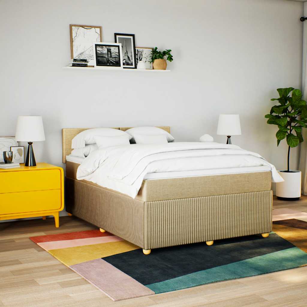 vidaXL Boxspring met matras stof crèmekleurig 160x200 cm afbeelding