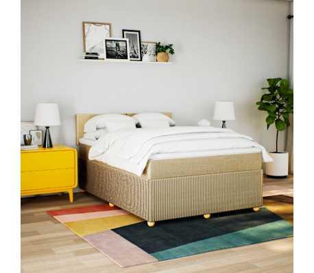 vidaXL Pat box spring cu saltea, crem, 160x200 cm, material textil