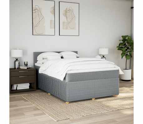 vidaXL Boxspring met matras stof lichtgrijs 160x200 cm
