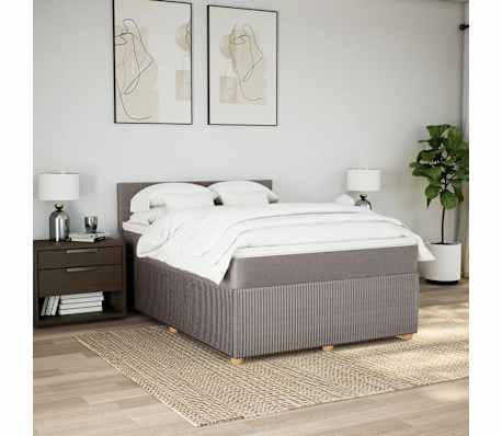 vidaXL Pat box spring cu saltea, gri taupe, 160x200 cm material textil