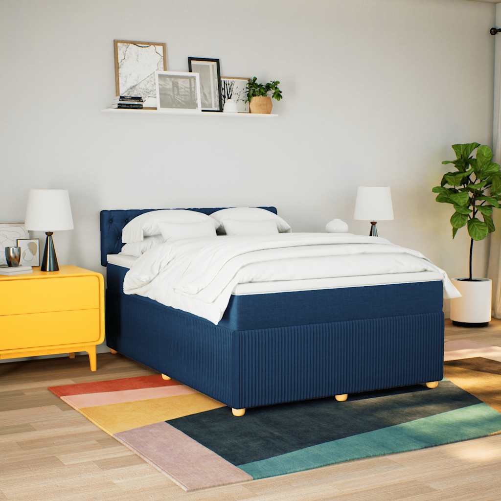 Thumbnail - vidaXL Boxspringbett mit Matratze Blau 160x200 cm Stoff