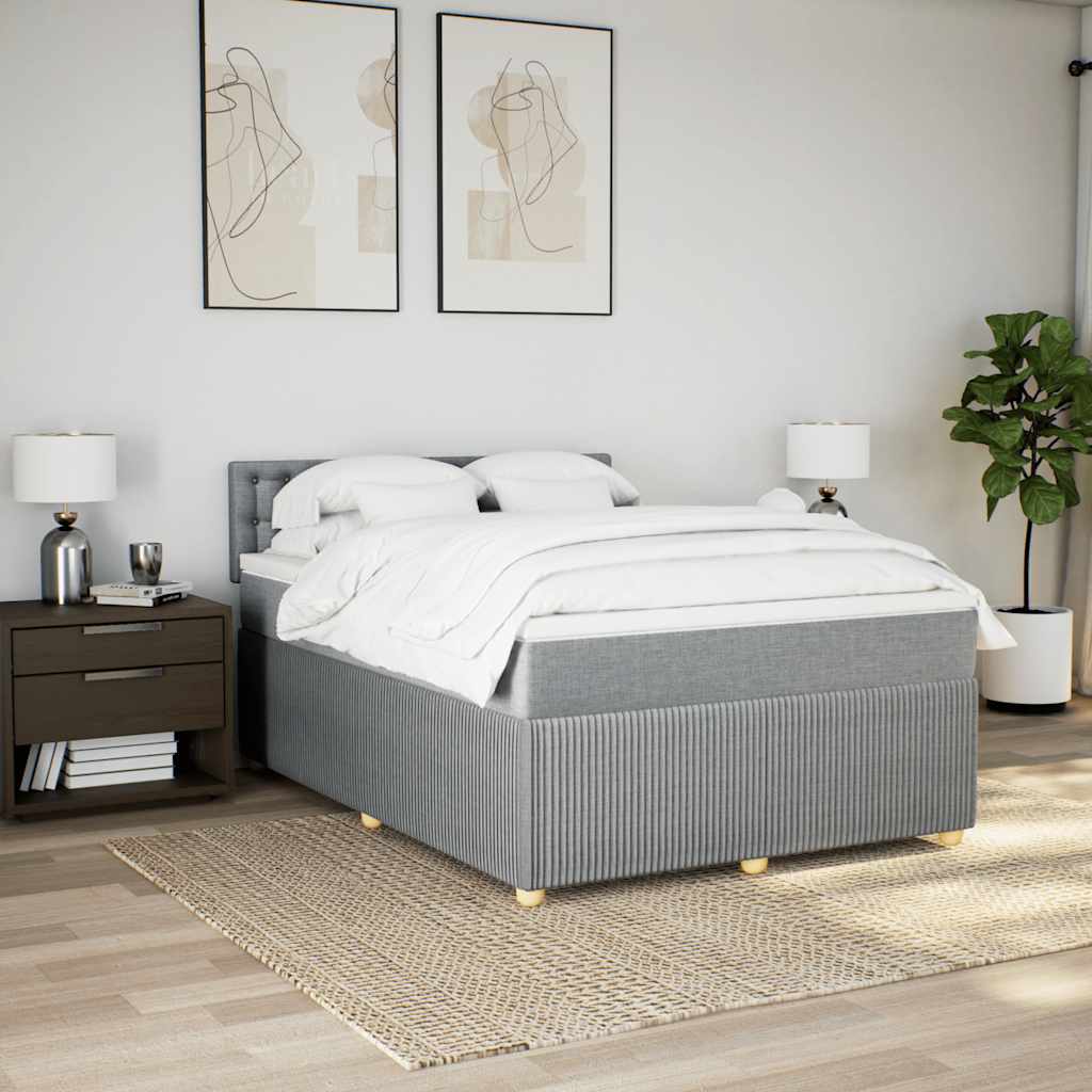 vidaXL Boxspring met matras stof lichtgrijs 160x200 cm grijs, foto 2
