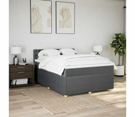 vidaXL atsperu gulta ar matraci, tum&scaron;i pelēks, 160x200 cm, audums