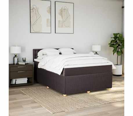vidaXL Pat box spring cu saltea, maro &icirc;nchis, 160x200 cm, textil