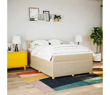vidaXL Cama com molas/colch&atilde;o 160x200 cm tecido cor creme