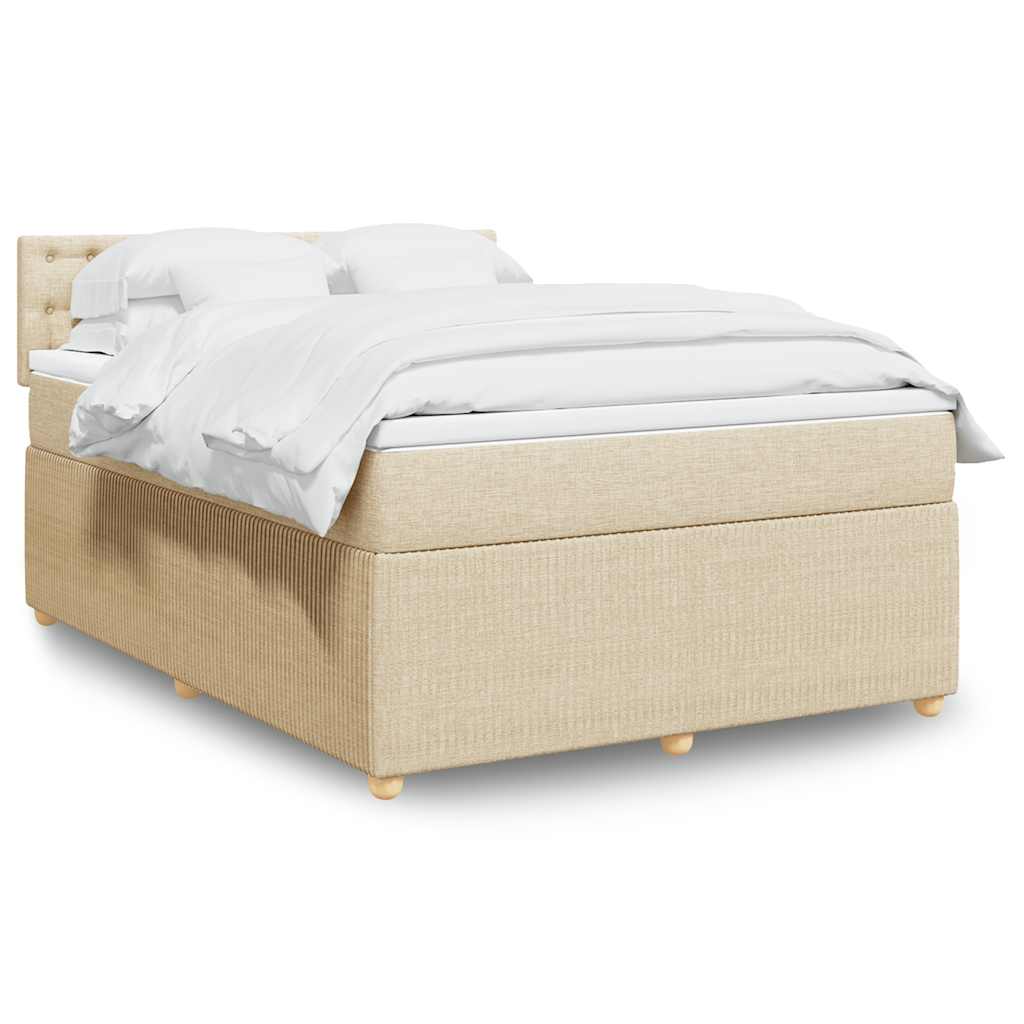 vidaXL Pat box spring cu saltea, crem, 160x200 cm, material textil