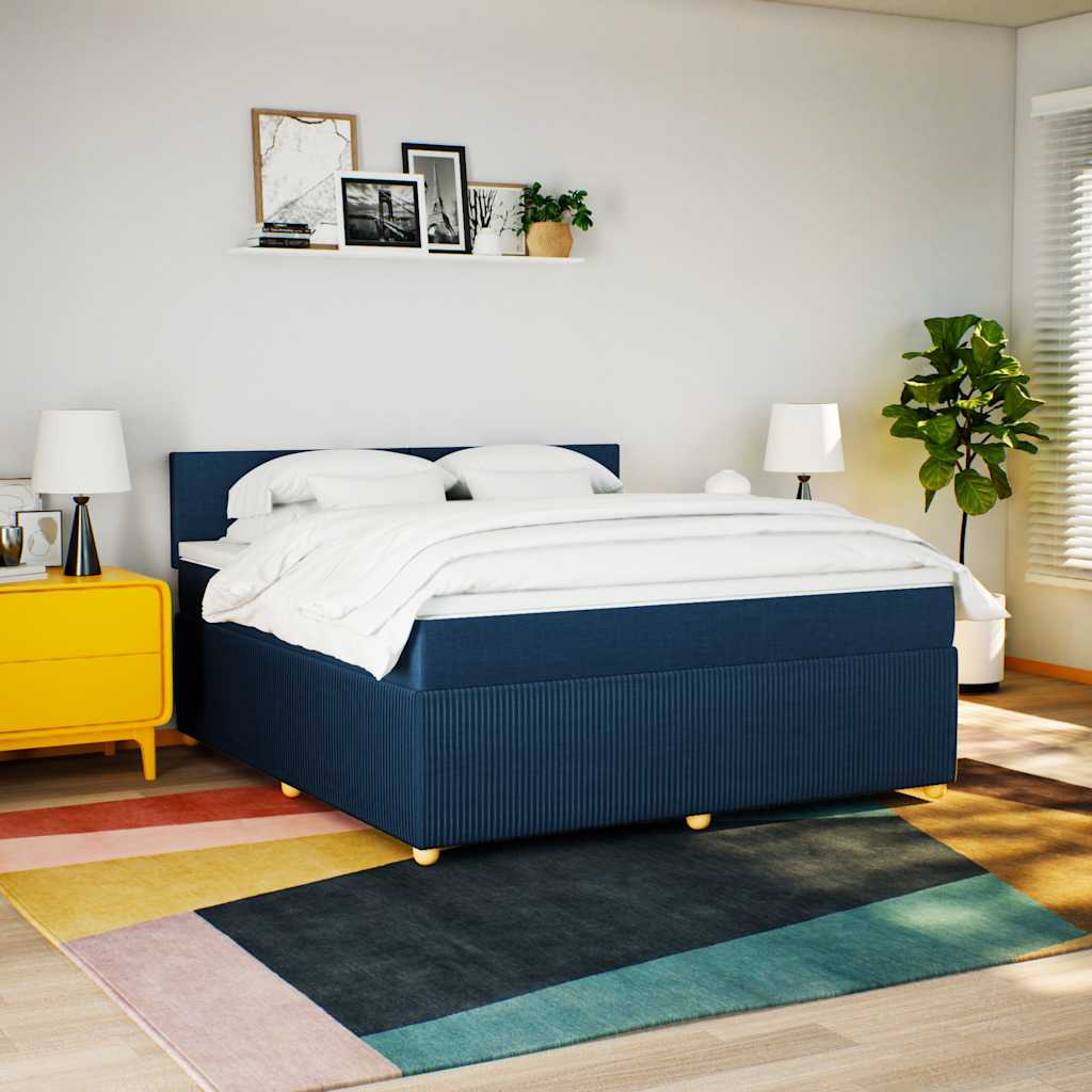 vidaXL Boxspring met matras stof blauw 180x200 cm afbeelding