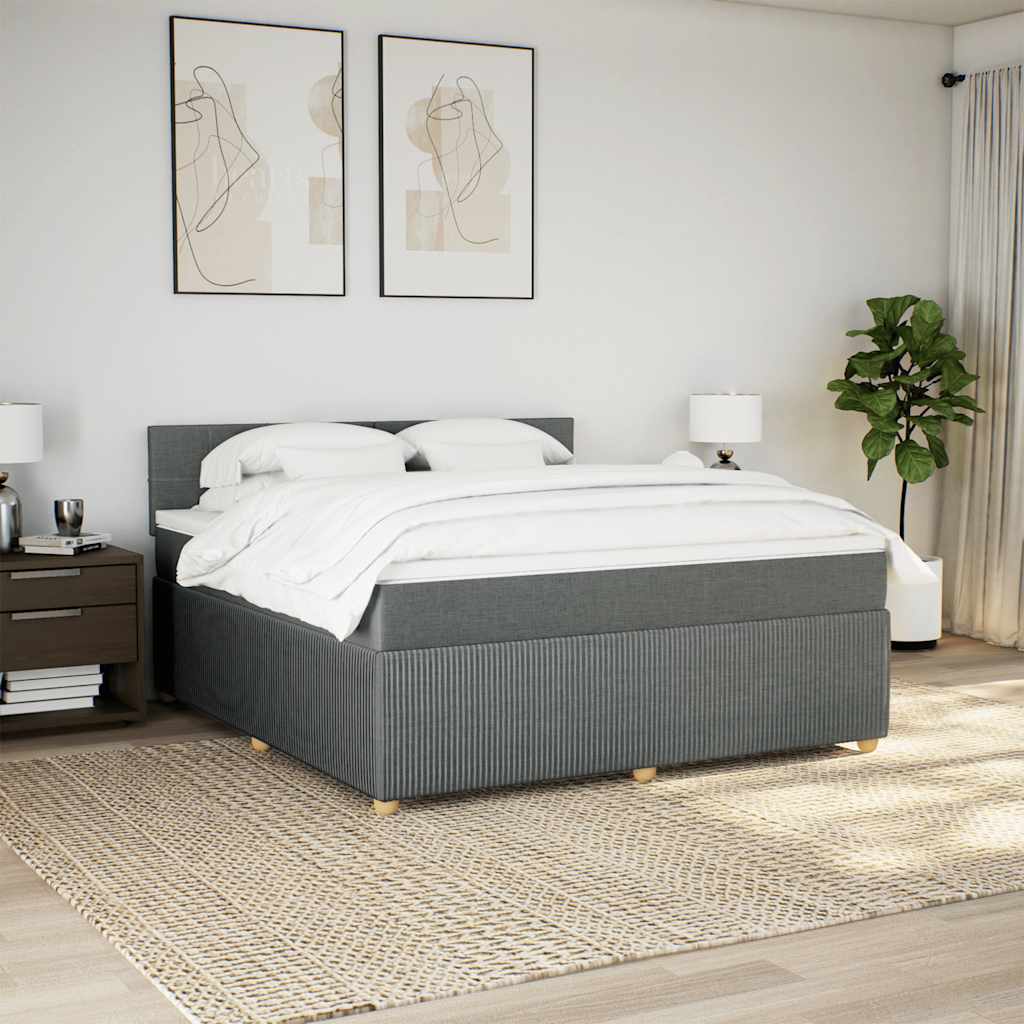 vidaXL Boxspring met matras stof donkergrijs 180x200 cm afbeelding