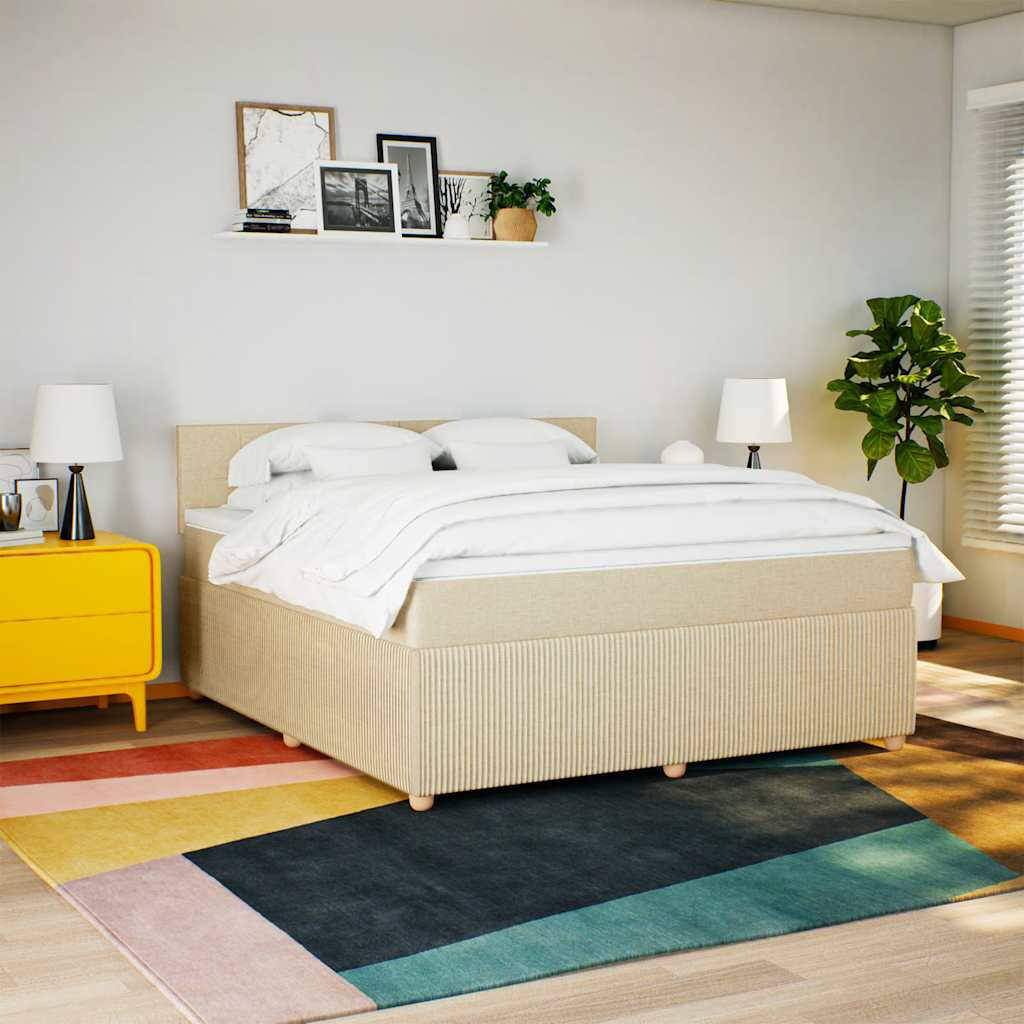 vidaXL Boxspring met matras stof crèmekleurig 180x200 cm afbeelding