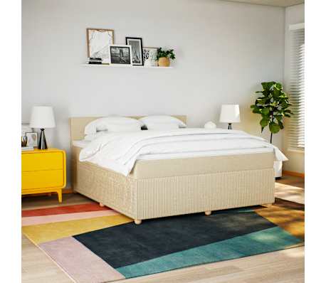 vidaXL Boxspringbett mit Matratze Creme 180x200 cm Stoff
