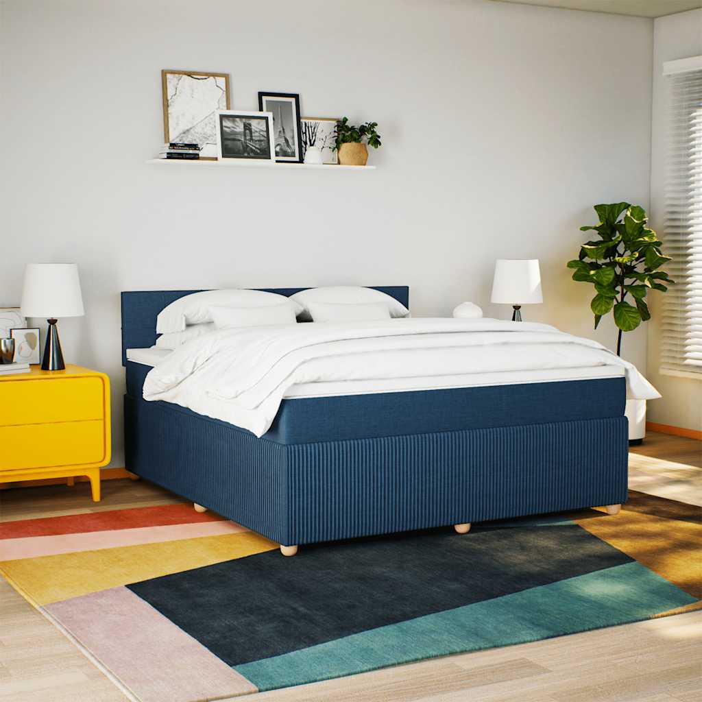 vidaXL Boxspring met matras stof blauw 180x200 cm afbeelding