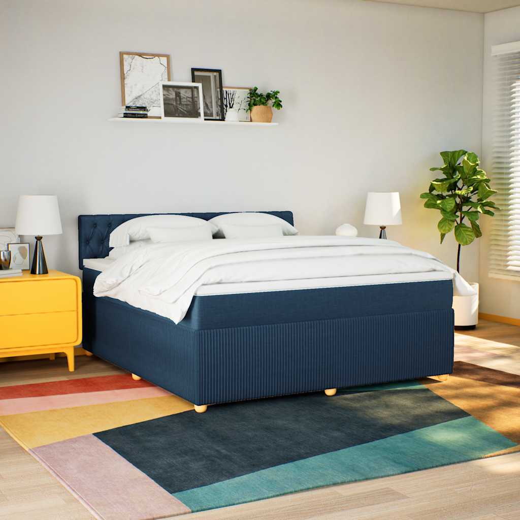 vidaXL Boxspring met matras stof blauw 180x200 cm afbeelding