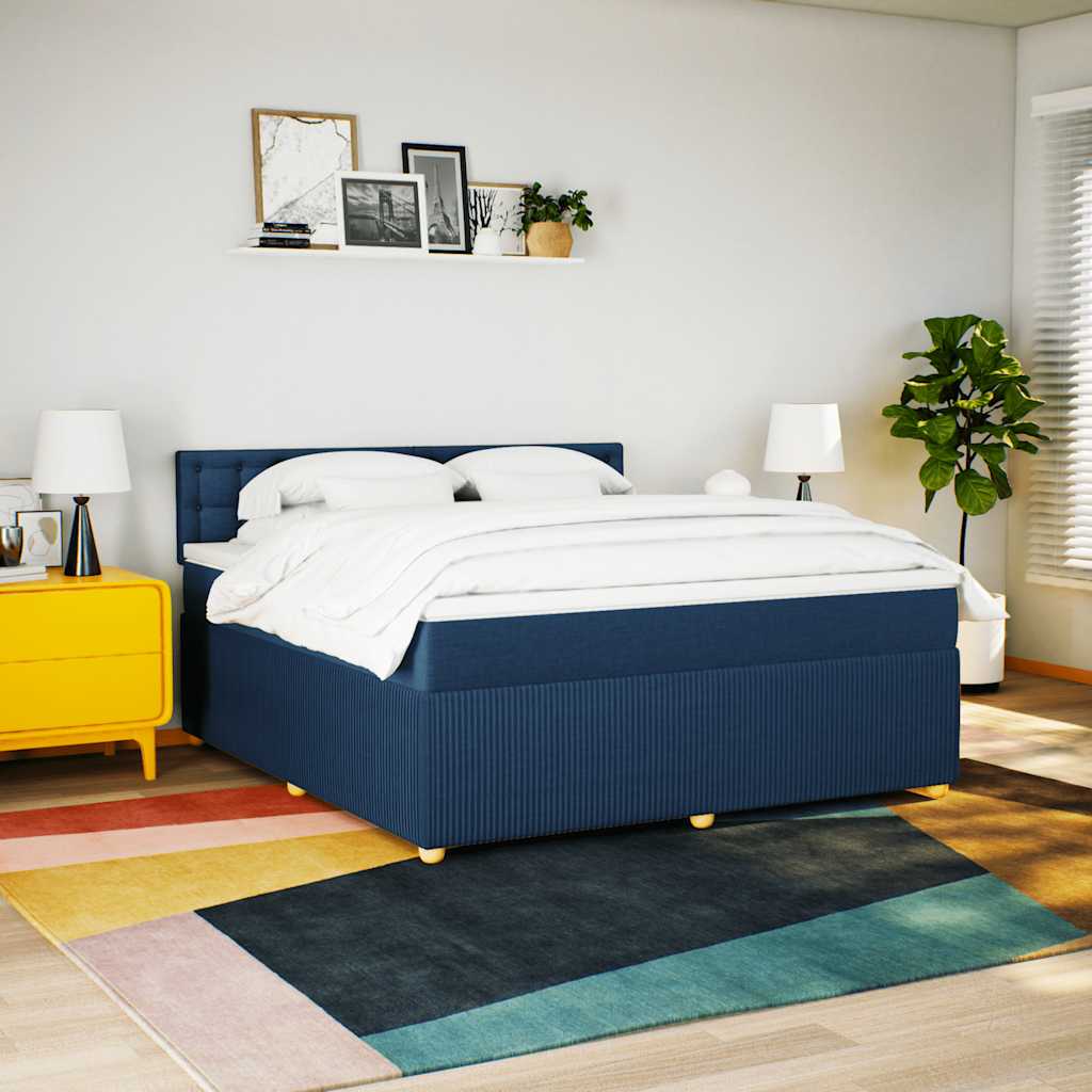 vidaXL Boxspring met matras stof blauw 180x200 cm afbeelding