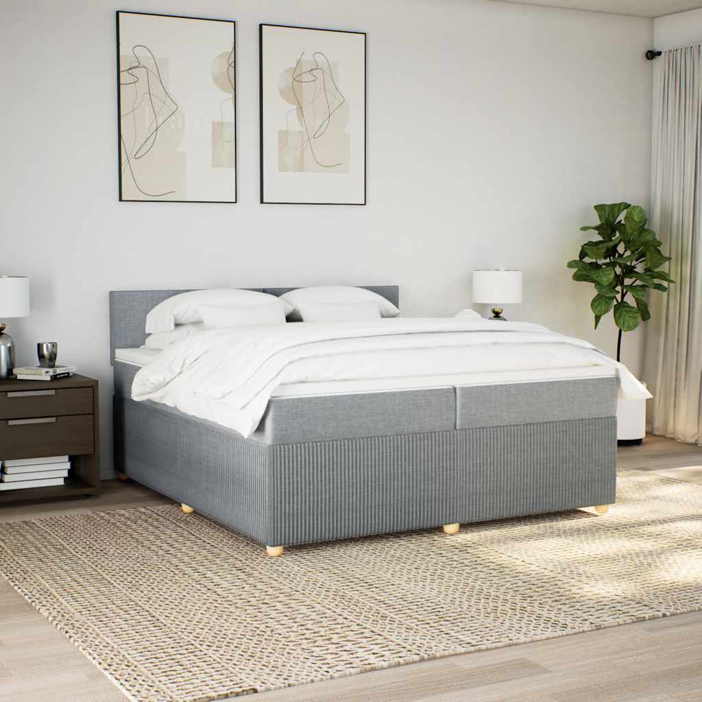 vidaXL Boxspring met matras stof lichtgrijs 200x200 cm afbeelding