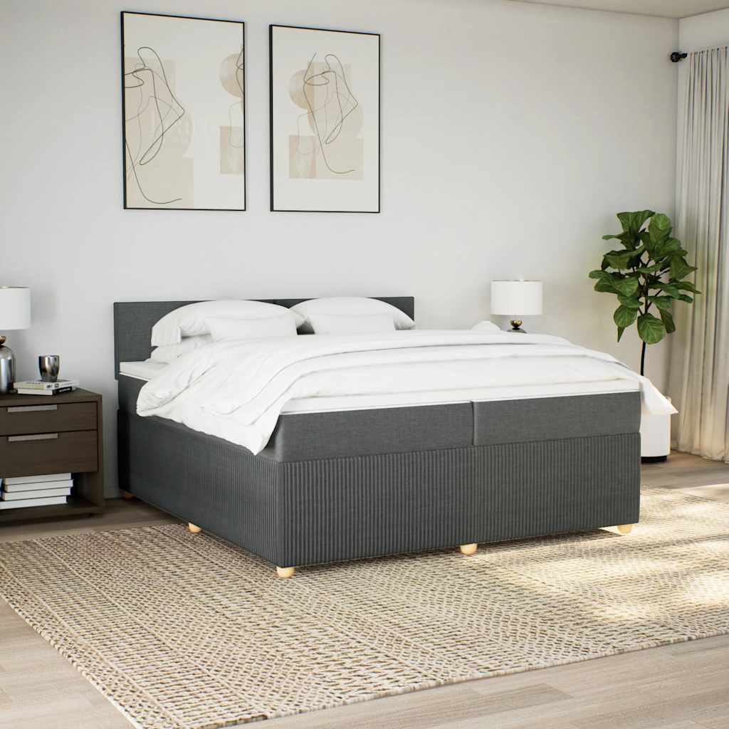 vidaXL Boxspring met matras stof donkergrijs 200x200 cm grijs, foto 2
