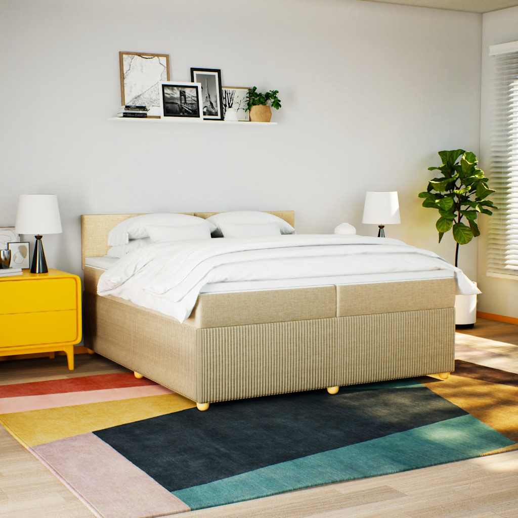 vidaXL Boxspring met matras stof crèmekleurig 200x200 cm afbeelding