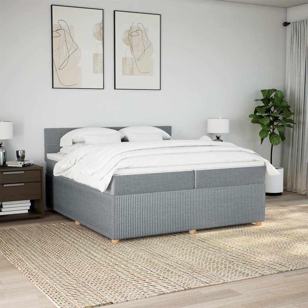 vidaXL Boxspring met matras stof lichtgrijs 200x200 cm grijs, foto 2