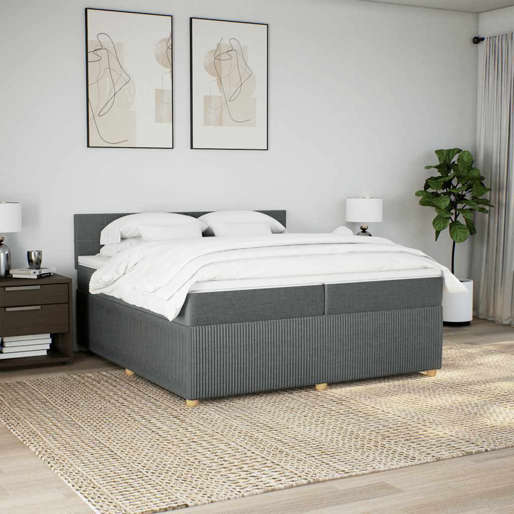 vidaXL Boxspring met matras stof donkergrijs 200x200 cm afbeelding