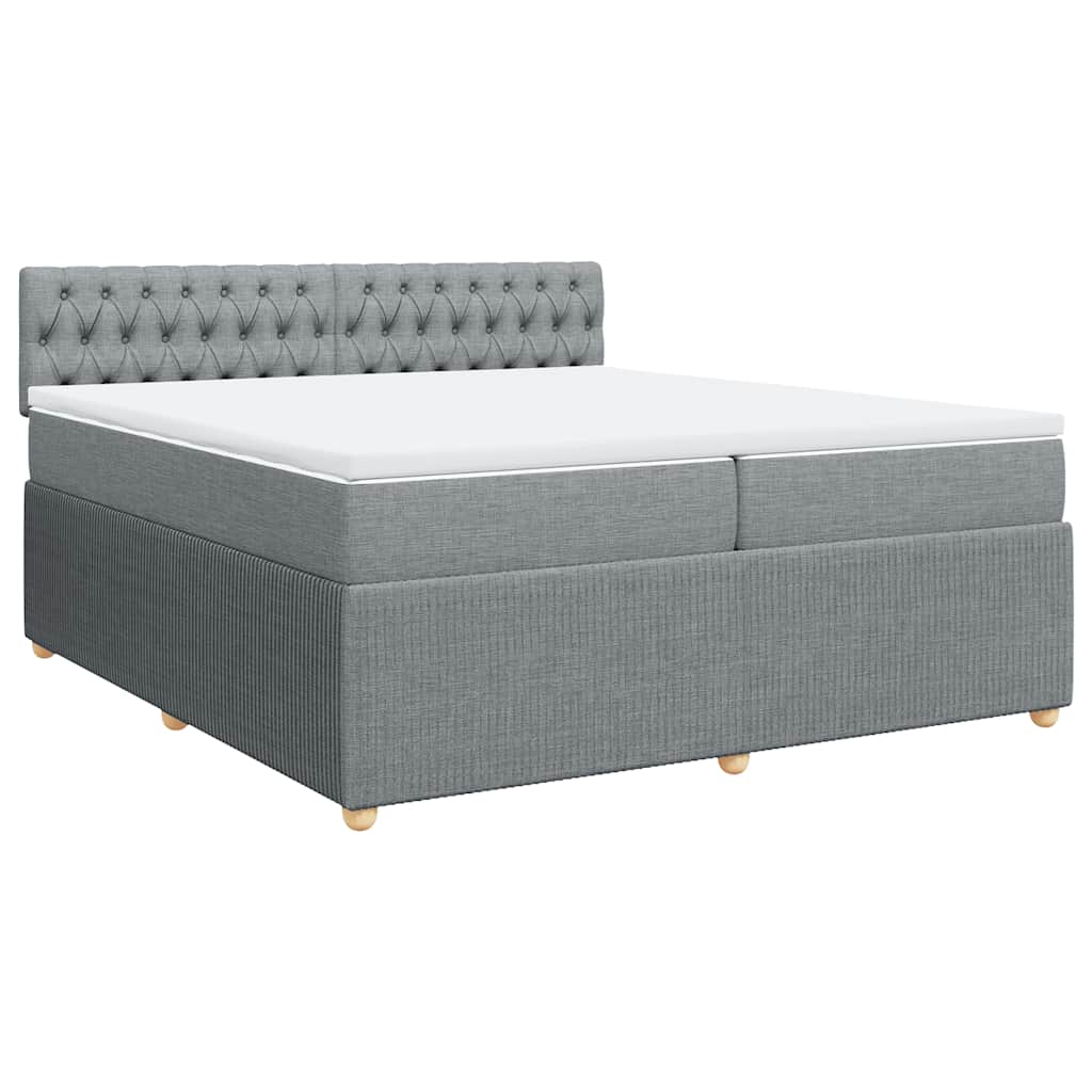 vidaXL Pat box spring cu saltea, gri deschis, 200x200 cm, textil