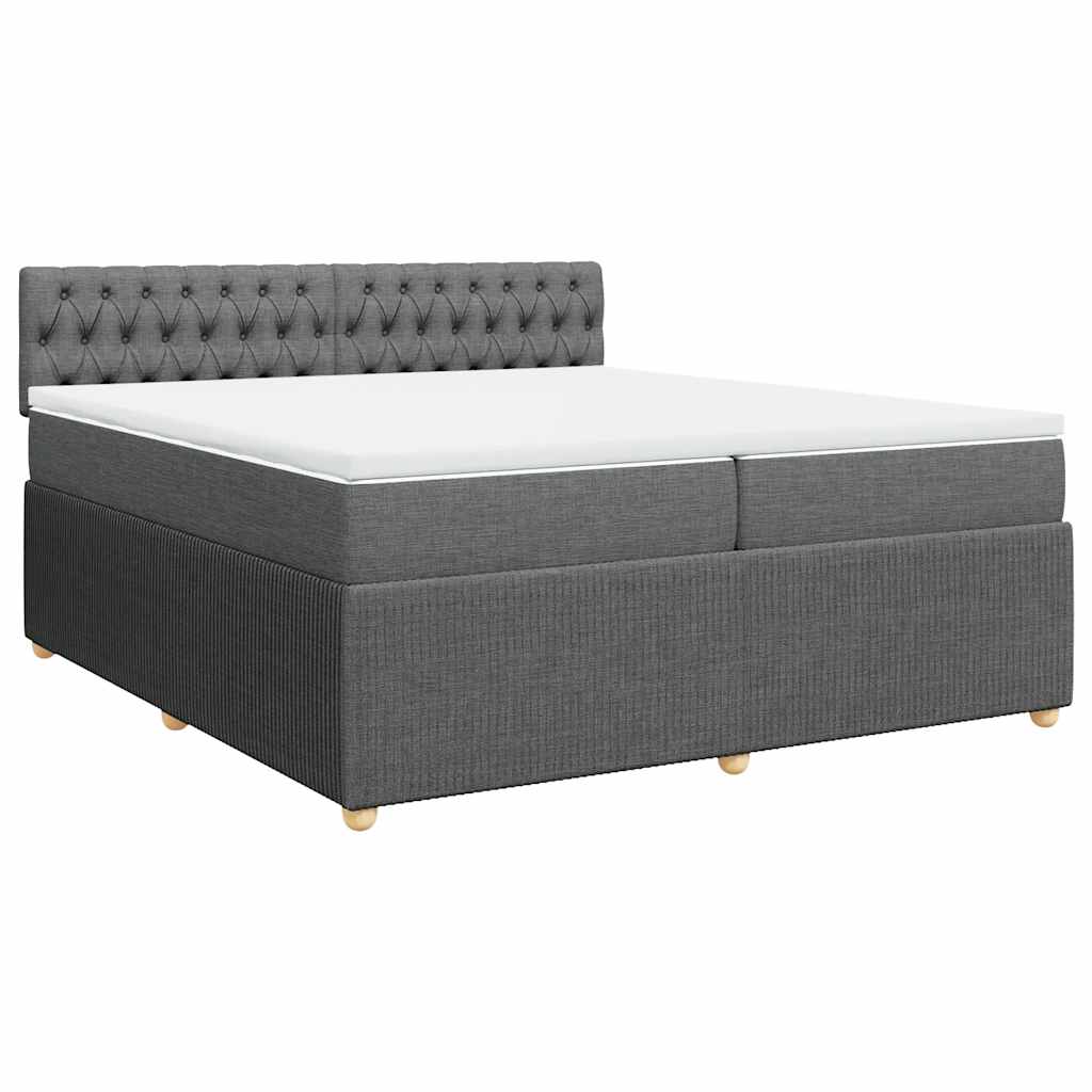 vidaXL Pat box spring cu saltea, gri închis, 200x200 cm, textil