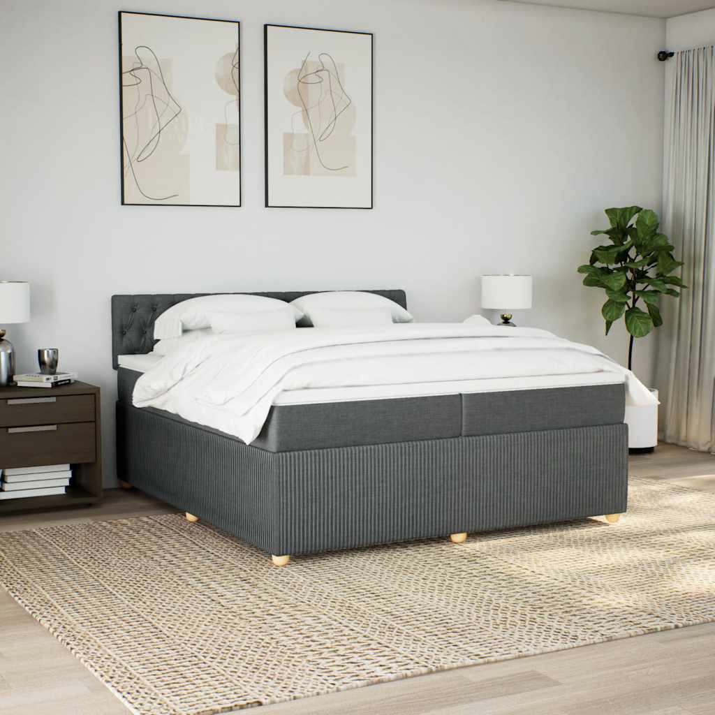 vidaXL Boxspring met matras stof donkergrijs 200x200 cm afbeelding