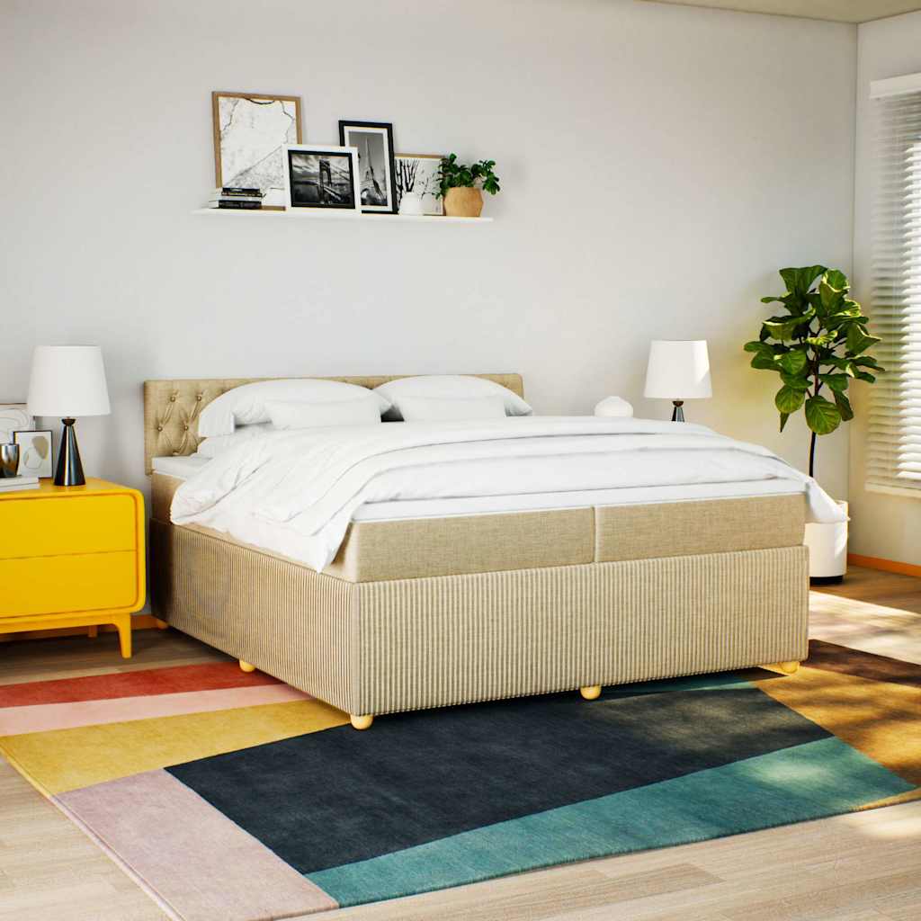 vidaXL Boxspring met matras stof crèmekleurig 200x200 cm, foto 2