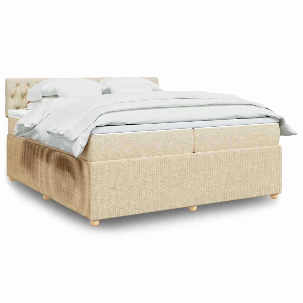 vidaXL Pat box spring cu saltea, crem, 200x200 cm, textil