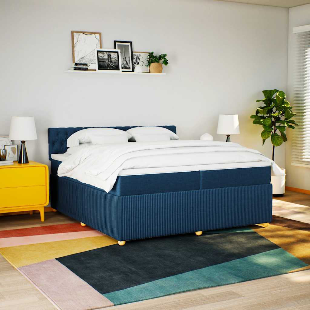 vidaXL Boxspring met matras stof blauw 200x200 cm afbeelding