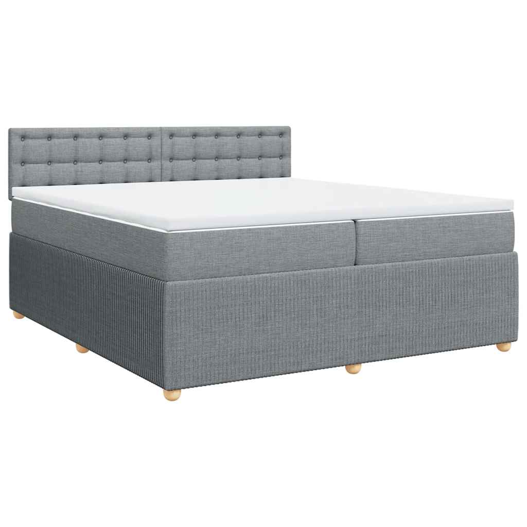 vidaXL Pat box spring cu saltea, gri deschis, 200x200 cm, textil