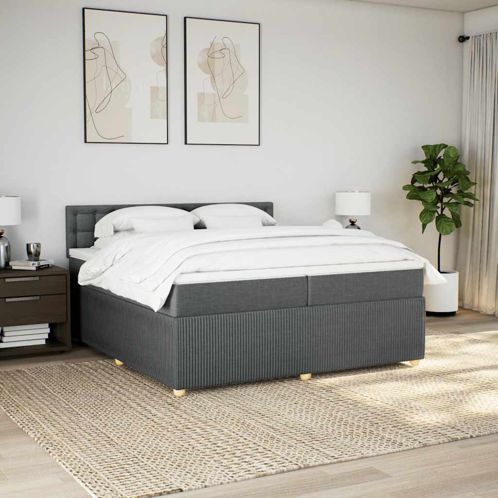 vidaXL Boxspring met matras stof donkergrijs 200x200 cm grijs, foto 2