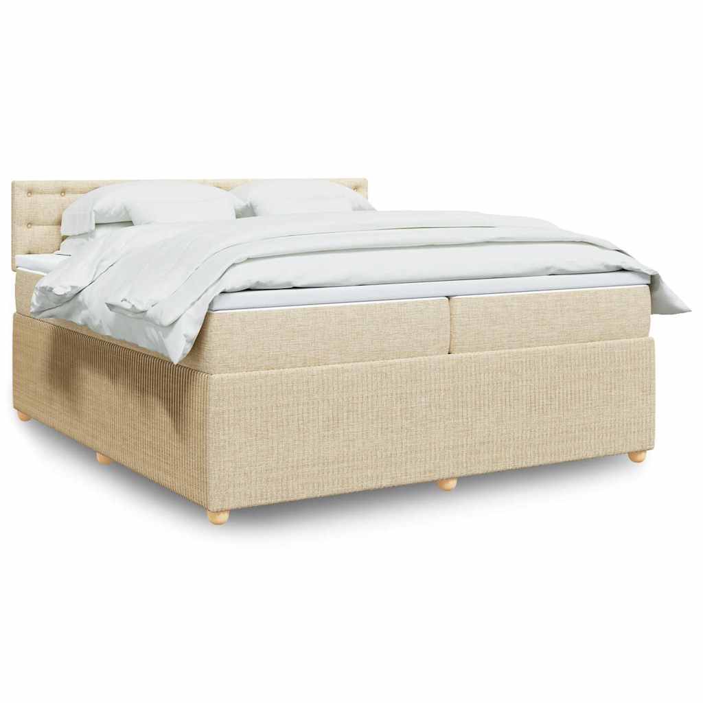 vidaXL Pat box spring cu saltea, crem, 200x200 cm, textil