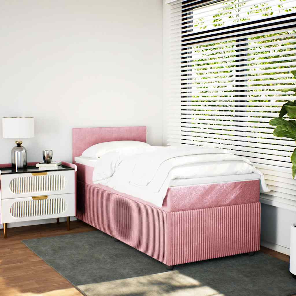 vidaXL Boxspring met matras fluweel roze 80x200 cm afbeelding