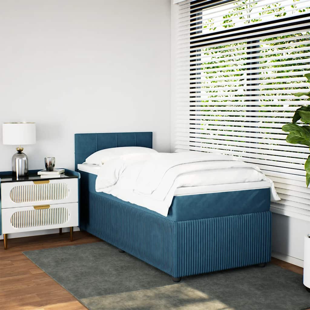 vidaXL Boxspring met matras fluweel blauw 80x200 cm afbeelding