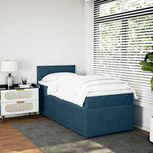 Box spring postel s matrací modrá 80 x 200 cm samet - obrázek 3