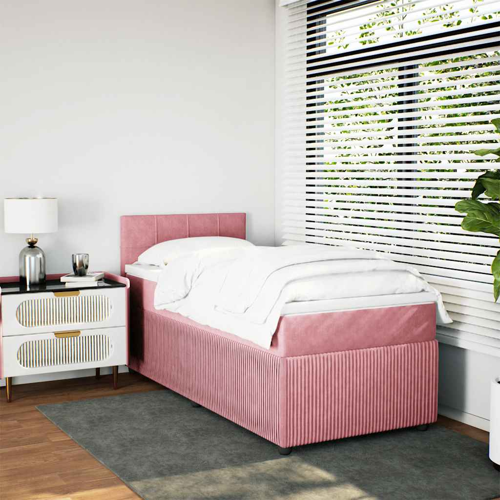vidaXL Boxspring met matras fluweel roze 80x200 cm afbeelding