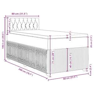 Box spring postel s matrací světle šedá 80 x 200 cm samet - obrázek 13