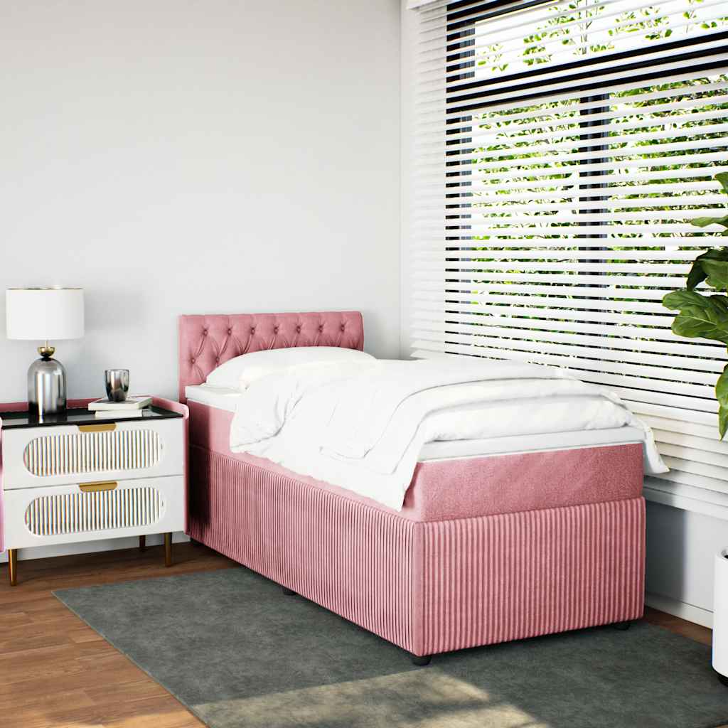 vidaXL Boxspring met matras fluweel roze 80x200 cm afbeelding