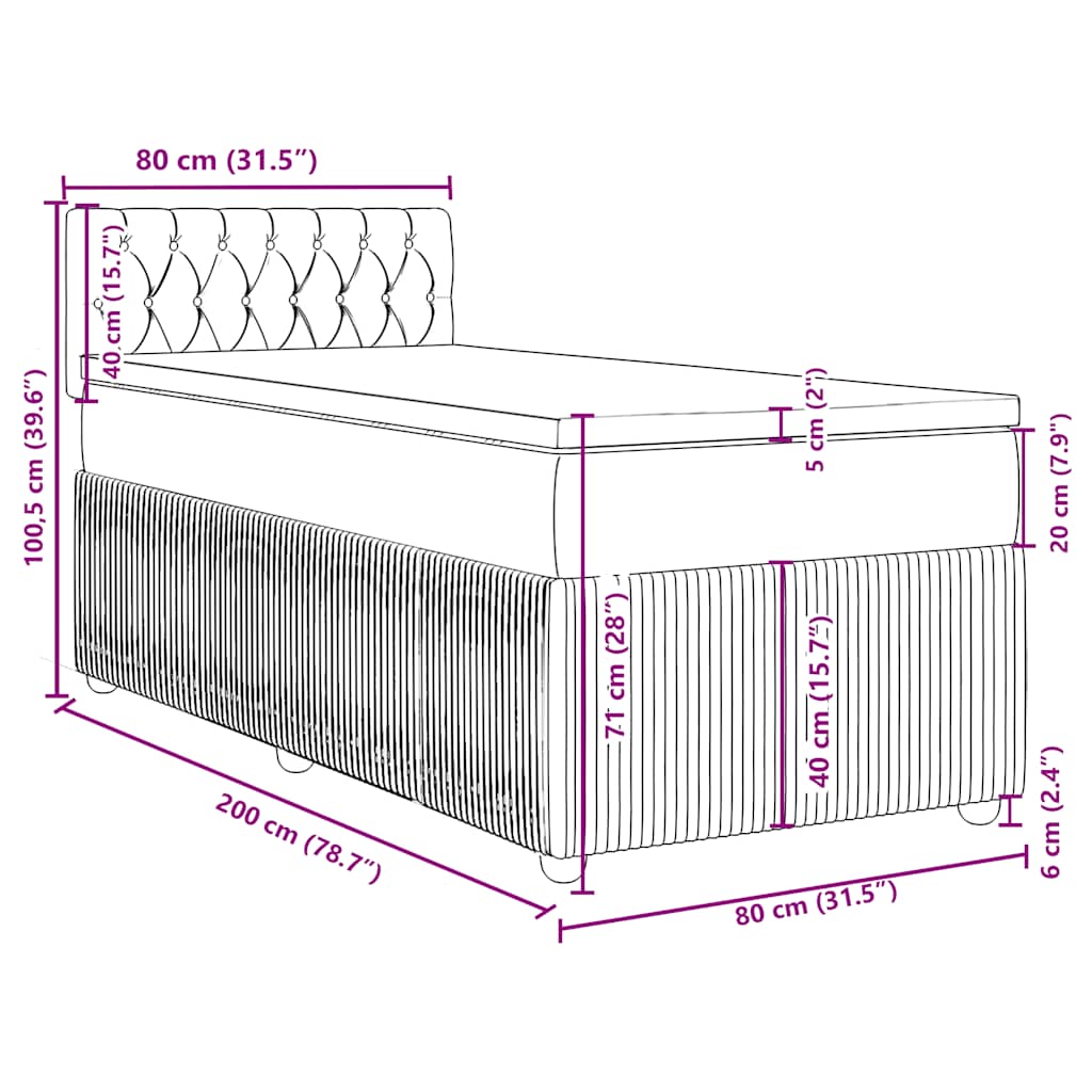 Box spring postel s matrací růžová 80 x 200 cm samet - obrázek 13