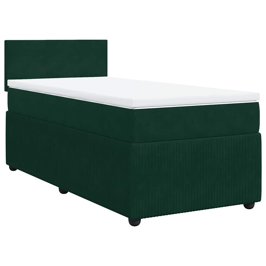 vidaXL Pat box spring cu saltea, verde închis, 90x190 cm, catifea