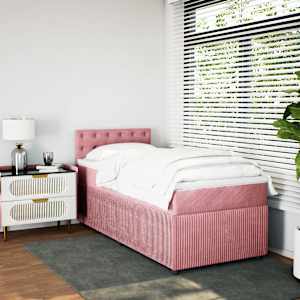 vidaXL Pat box spring cu saltea, roz, 90x190 cm, catifea