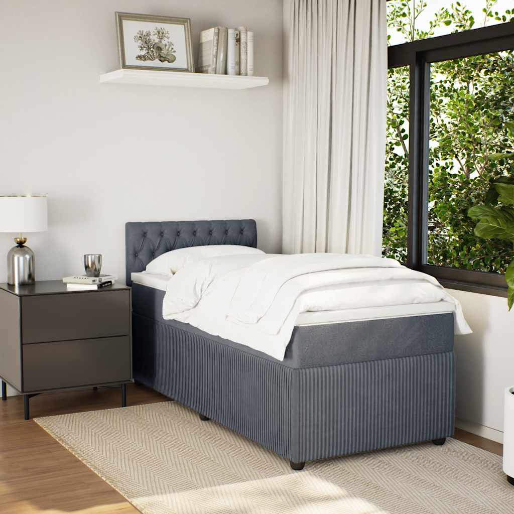 vidaXL Boxspring met matras fluweel donkergrijs 90x190 cm afbeelding