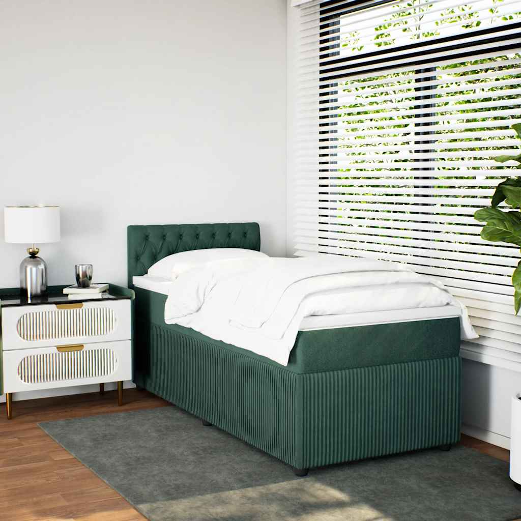 vidaXL Boxspring met matras fluweel donkergroen 90x190 cm afbeelding