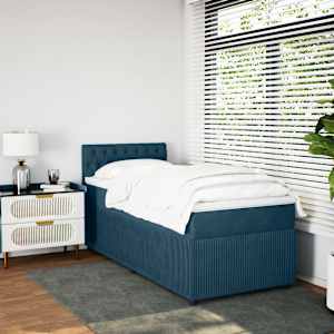 Box spring postel s matrací modrá 90 x 190 cm samet - obrázek 3