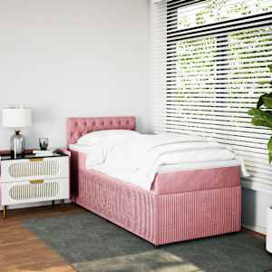 vidaXL Pat box spring cu saltea, roz, 90x190 cm, catifea